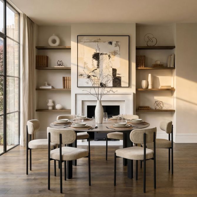Niven 6-8 Seat Dining Table Concrete Effect - Black Legs-view3