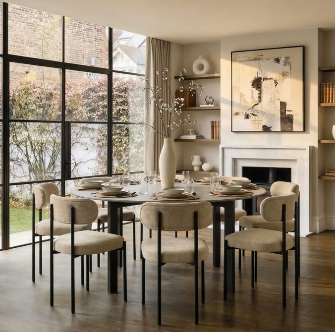 Niven 6-8 Seat Dining Table Concrete Effect - Black Legs-view2