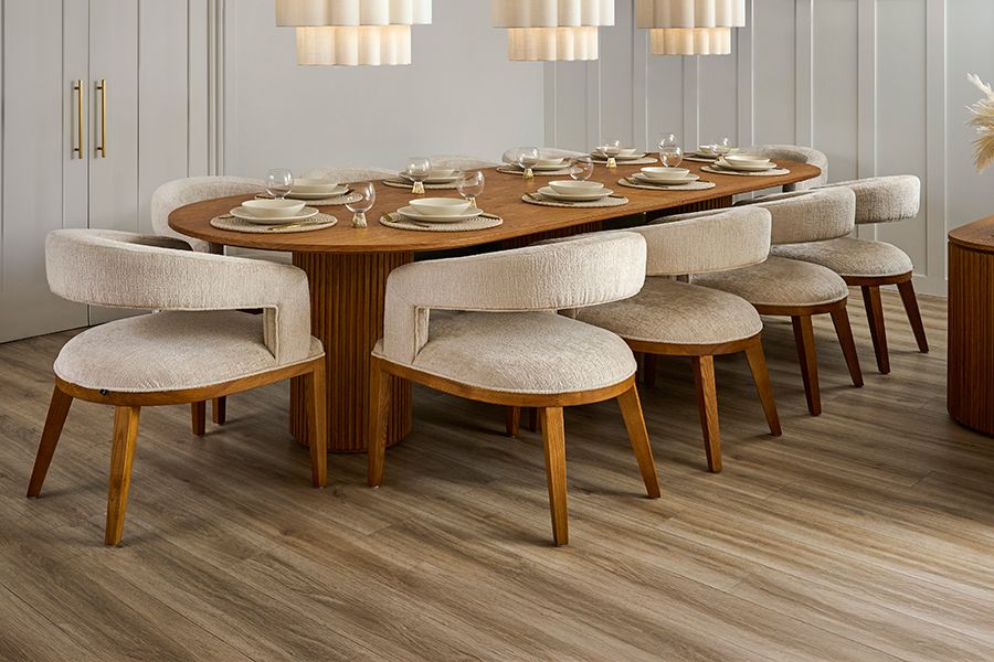 Ophelia Chestnut XL Dining Table and 10 Madison Light Taupe Dining Chairs-view2