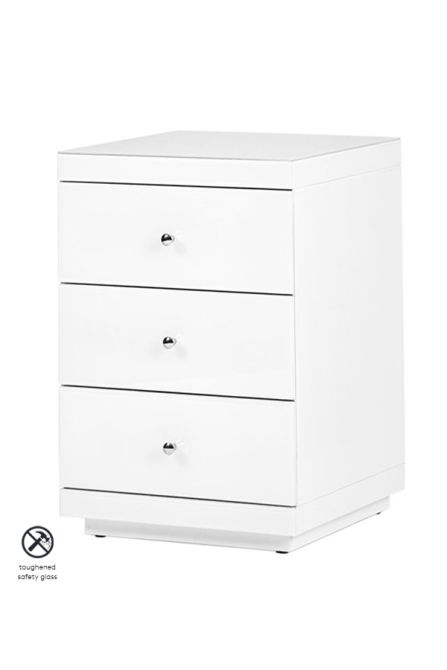 Pimlico White Glass Bedside Table with 3 Drawers - Image #0