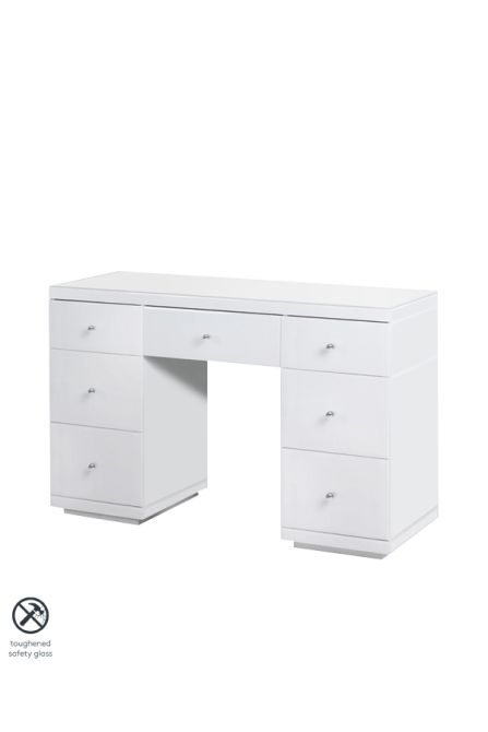 Pimlico White glass Dressing Table with 7 drawers - Image #0