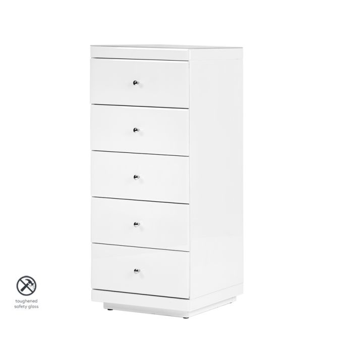 Pimlico White Glass Tallboy Chest with 5 drawers  - Image #0