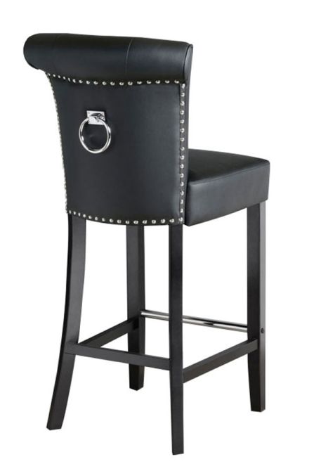 Positano Bar stool with Back Ring - Black PU leather - Image #0