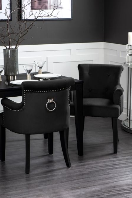 Positano Carver Chair with Back Ring - Black Velvet - Image #0