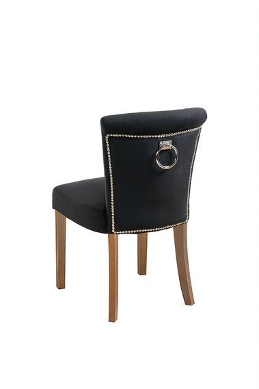Chaise de salle à manger Positano avec anneau au dos- Noir avec pieds en bois naturel - Image #0