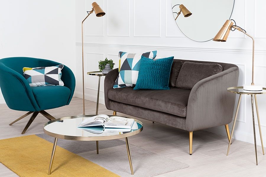 Roanna 2-Sitzer Sofa -Anthrazit  Silber/Messing Beine-view2