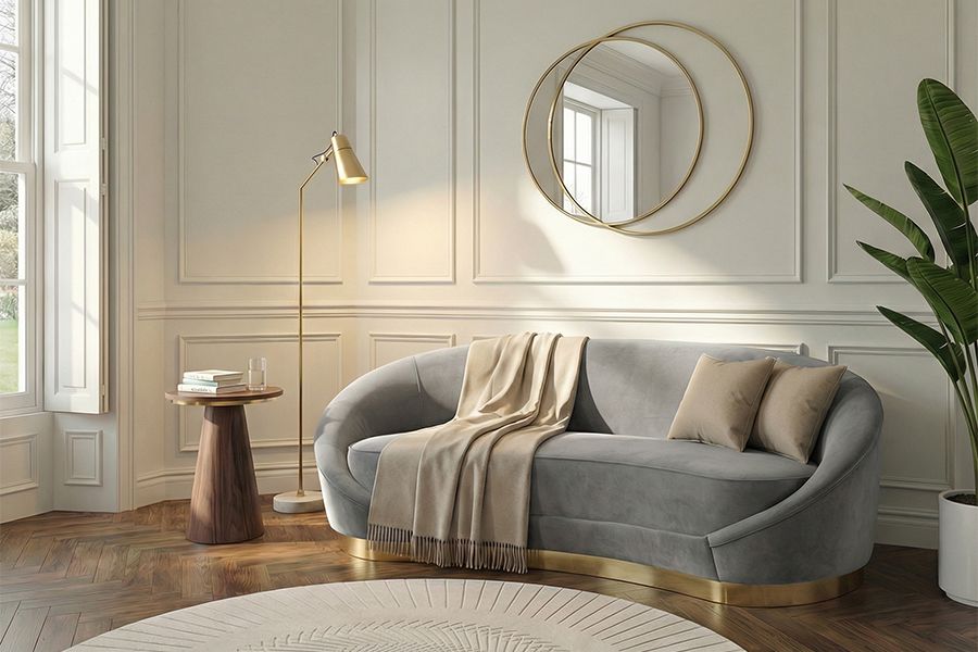 Selini Canapé 3 places, base laiton – Gris colombe-view2