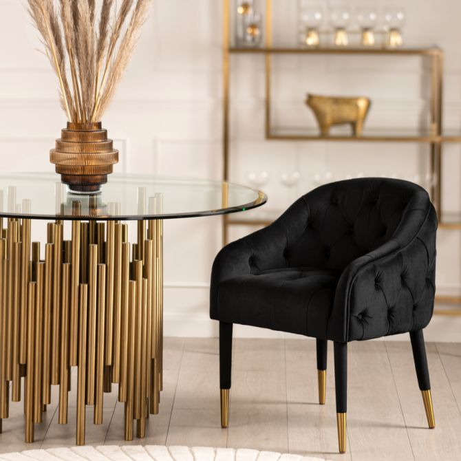 Sophia Dining Chair - Black - Brass Caps - Image #0