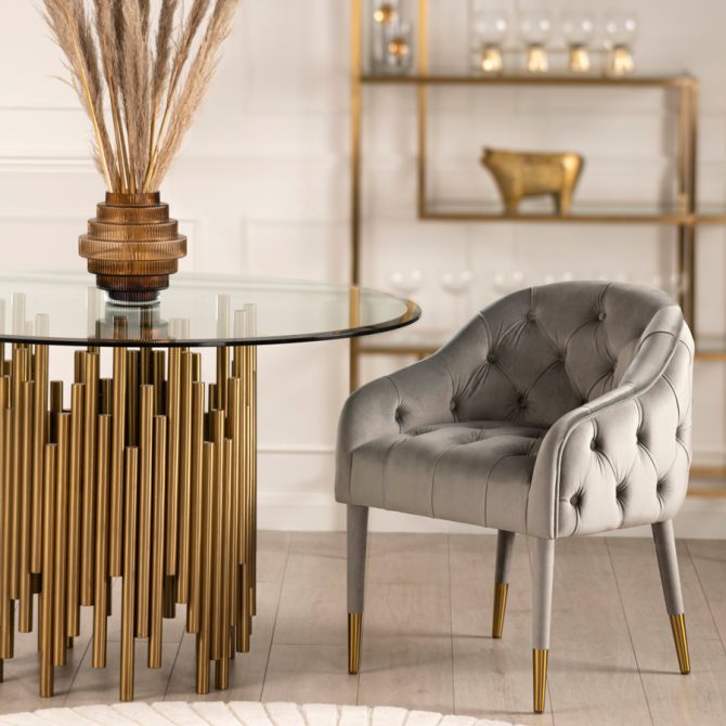 Sophia Dining Chair - Grey - Brass Caps - Image #0