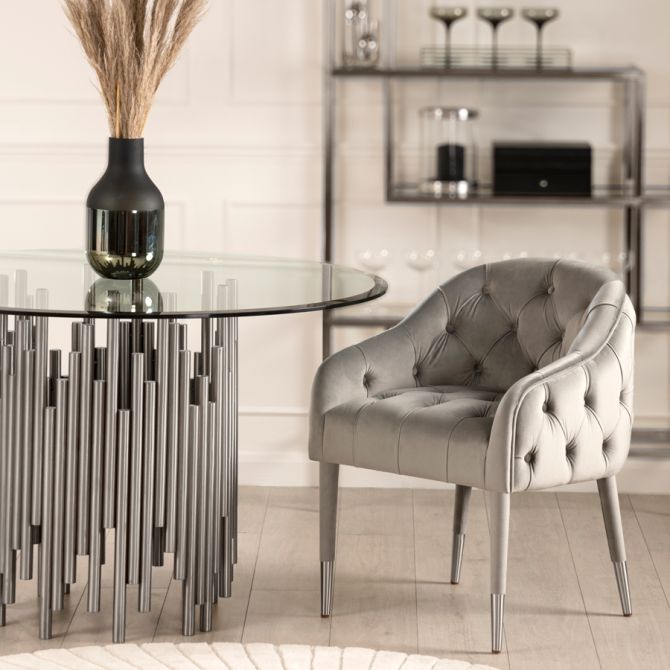 Sophia Dining Chair - Grey - Silver Caps - Image #0