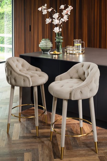 Sophia Counter stool - Taupe - Brass caps-view2