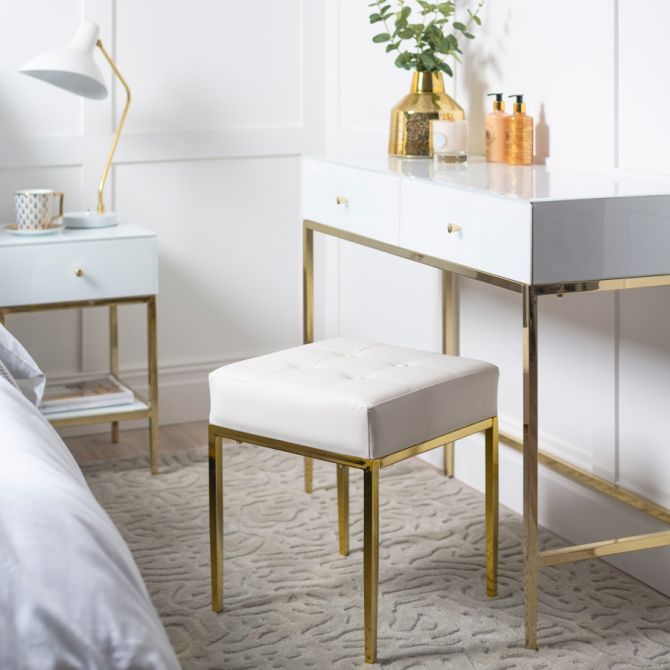 Stiletto Toughened White Glass and Brass Console Table - Image #0