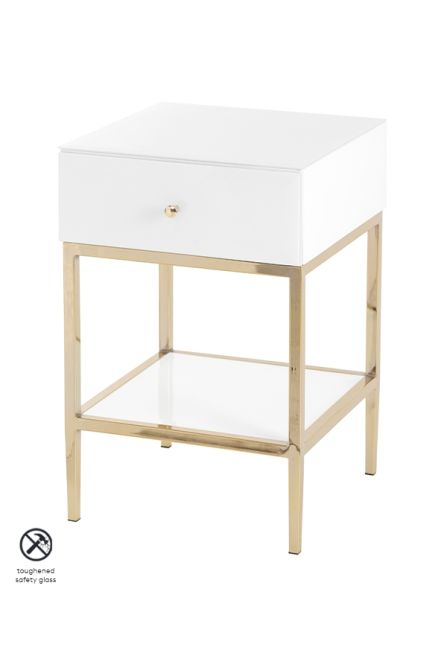 Stiletto Toughened White Glass and Brass Side Table - Image #0