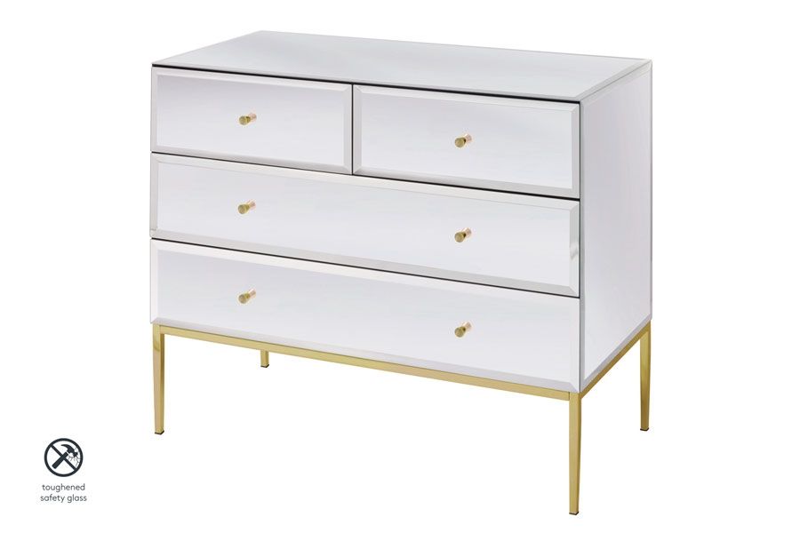 Stiletto Toughened White Glass and Brass Chest of Drawers - Image #0