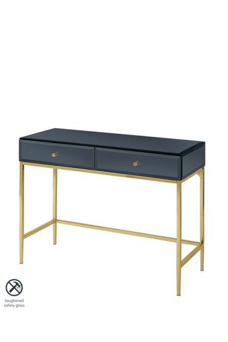 Sti Toughened White Glass And Rose, Black And Brass Console Table