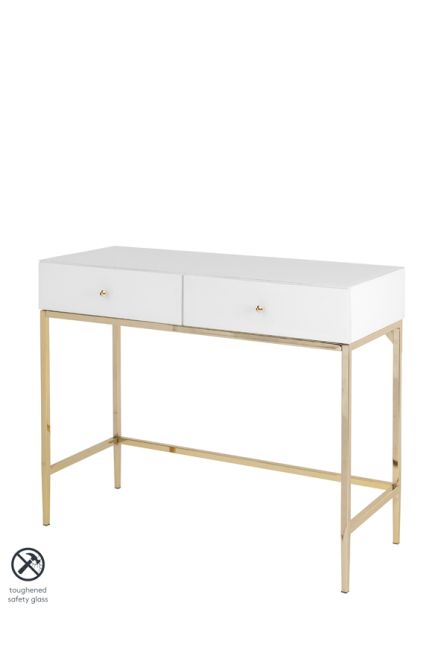 Sti Toughened White Glass And, White Gloss Console Table With Drawers