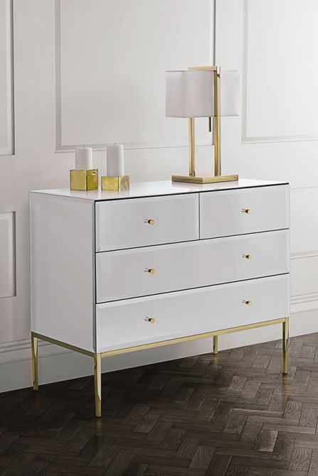 Stiletto Toughened White Glass and Brass Chest of Drawers - Image #0