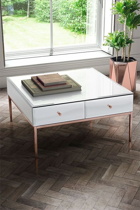 Stiletto White Glass and Rose Gold Coffee Table - Image #0