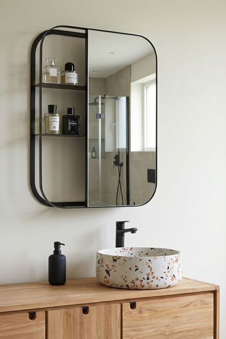 Stria Wall Mirror with Shelves – Black-view2