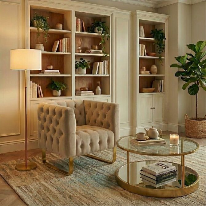 Grosvenor Armchair - Taupe - Brushed Brass-view2