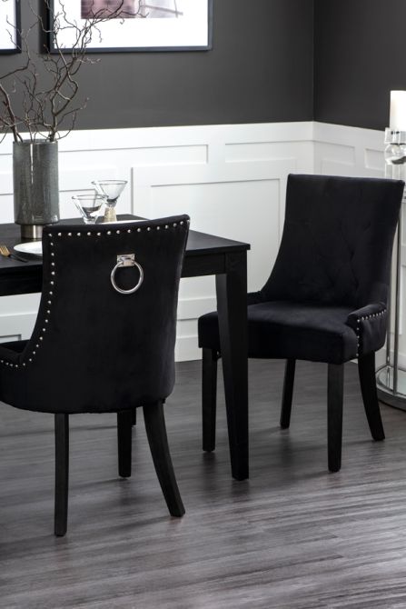 Chaise de salle à manger Torino avec anneau au dos - Noir avec pieds noirs - Image #0