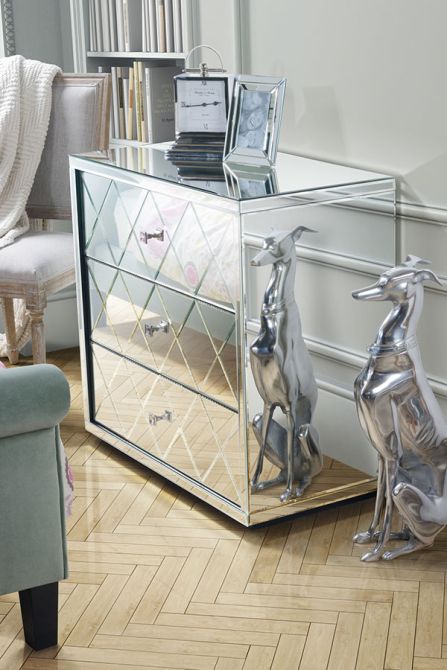 KNIGHTSBRIDGE Mirrored Low Chest with 3 Drawers and Plinth - Image #0
