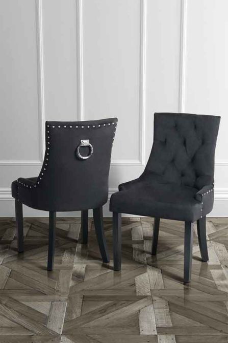Chaise de salle à manger Torino avec anneau au dos - Noir avec pieds noirs - Image #0