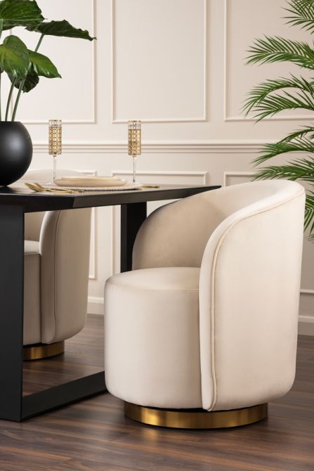 West End Esszimmerstuhl – Drehbar – Kreideweiß – Basis Messing-view3