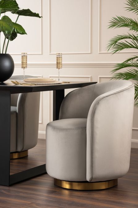 West End Draaibare Eetkamerstoel Duif Grijs - Messing Onderstel-view3