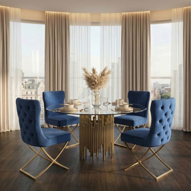 Wexler Dining Chair Navy -Brass Base  -view3