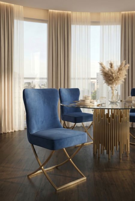 Wexler Dining Chair Navy -Brass Base  -view2