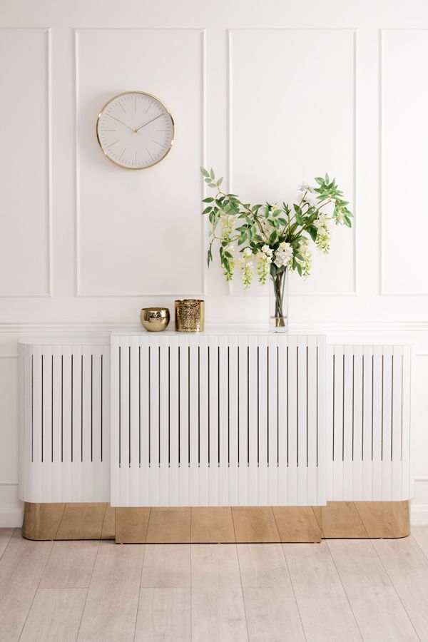 Anastasia Adjustable White Glass Radiator Cover Brass
