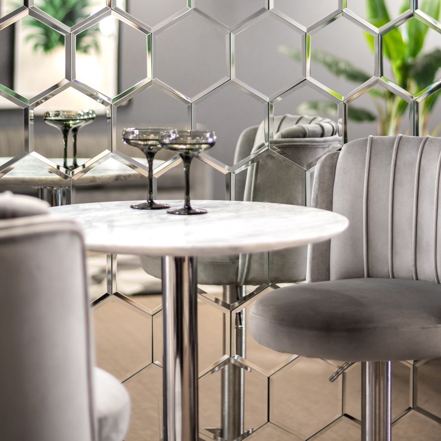 Hexagonal bevelled mirror tiles Silver mirrored hexagonal bevelled