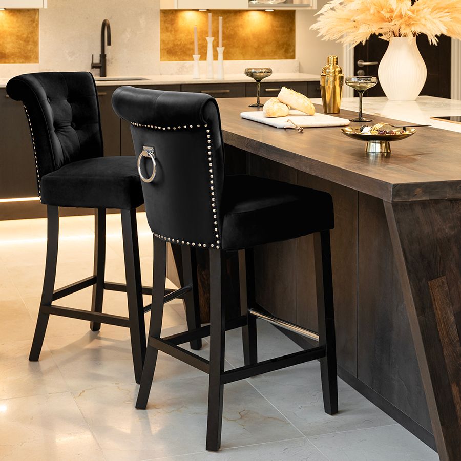 Positano black PU Leather Bar stool with ring back black PU leather My Furniture