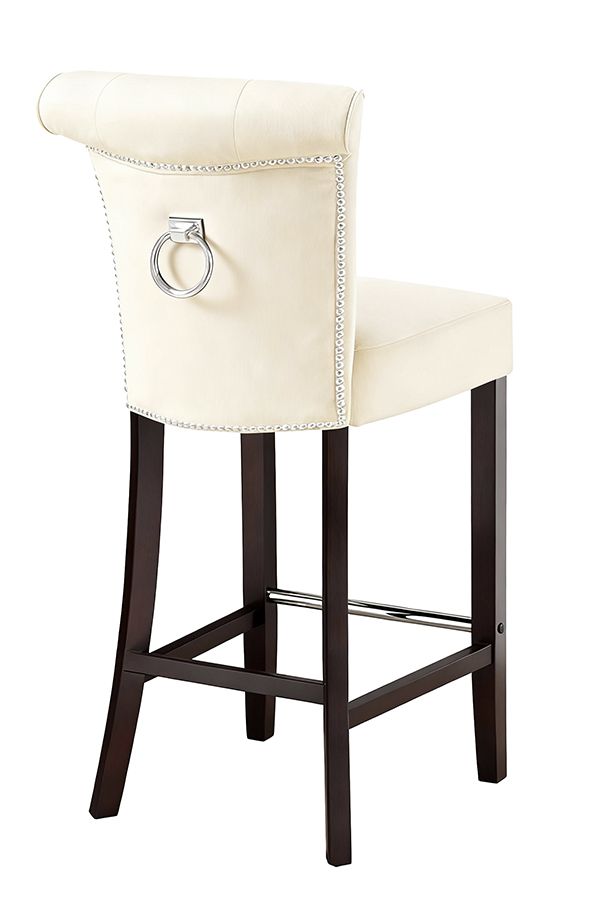Lot de 2 tabourets en tissu texturé et métal effet bois - Crème - ASILOVA