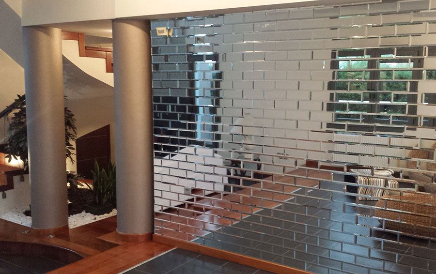 200x75 bevelled mirror tiles Silver mirrored bevelled brick shape