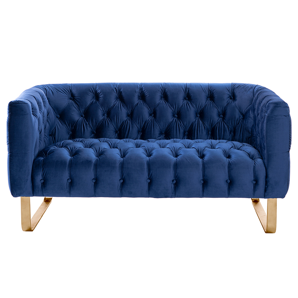 Grosvenor Two Seat Sofa - Navy Blue - Brushed Brass