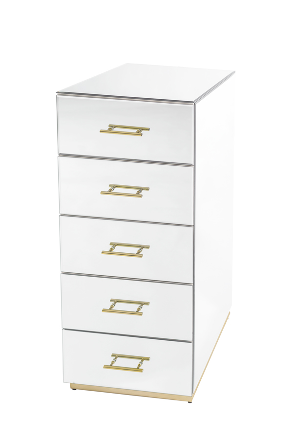Harper Mirrored Tallboy – Champagne Gold Details
