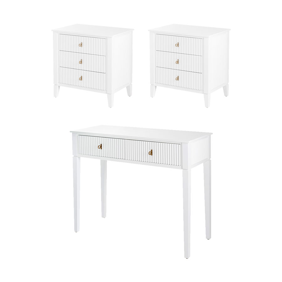Image of Set of 2 Heidi bedside tables and dressing console??-White??-Brass/Silver