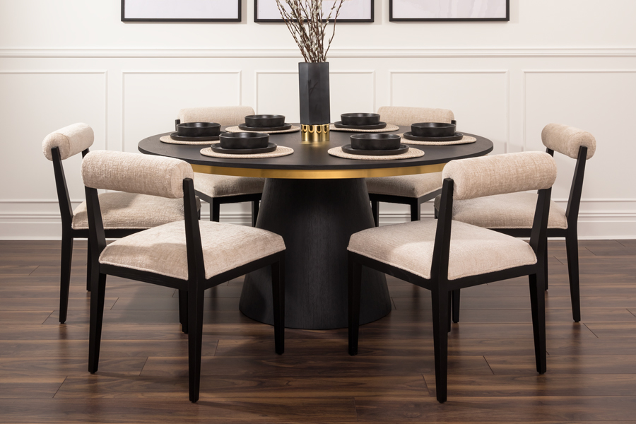 Brewster 6-8 Seat Black Dining Table and 6 Hera Dining Chairs