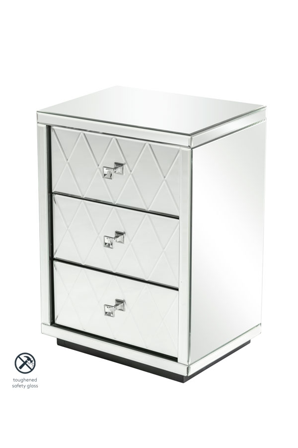 Knightsbridge Mirrored Bedside Table, Mirrored Bedside Table Drawers
