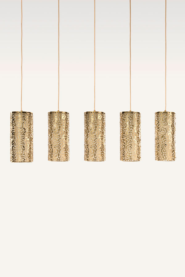 Moray Five Light Pendant Brass