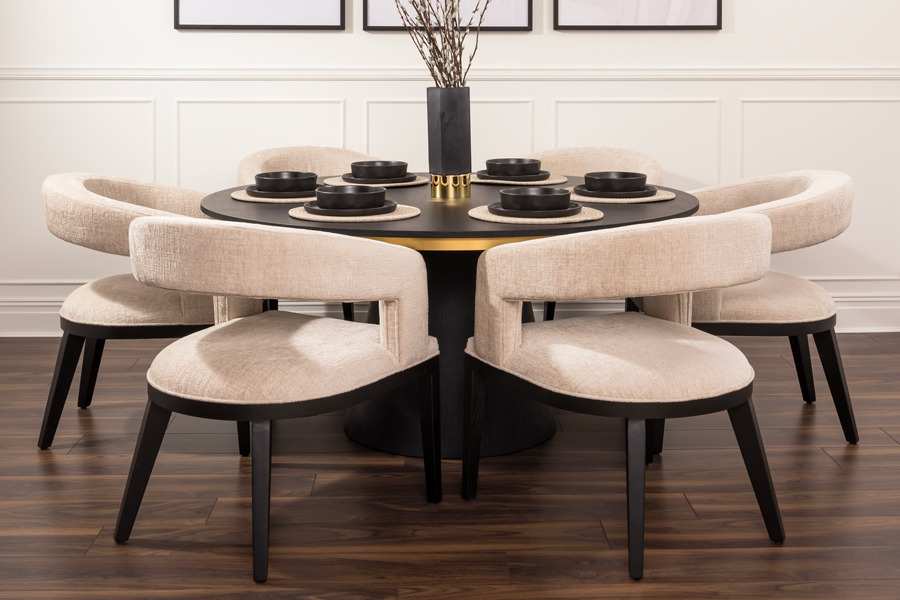 Brewster 6-8 Seat Black Dining Table and 6 Madison Dining Chairs