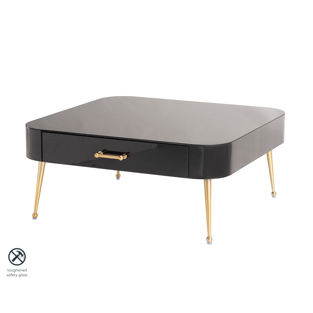 Image of Mason Black Glass Coffee Table ??? Brushed Gold Legs