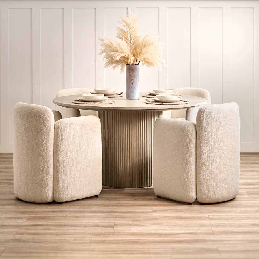 Ophelia Circular Dining Table and 4 Munich Dining Chairs