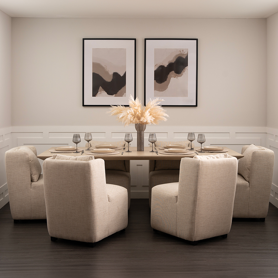 Image of Set of Rocco Washed Grey Oak Dining Table and Six Quadria Dining Chairs