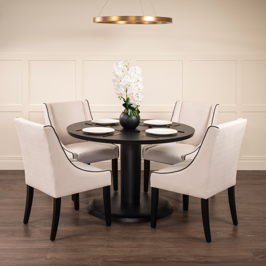 Sia 4-6 Seat Black Dining Table and 4 Chatsworth Dining Chairs