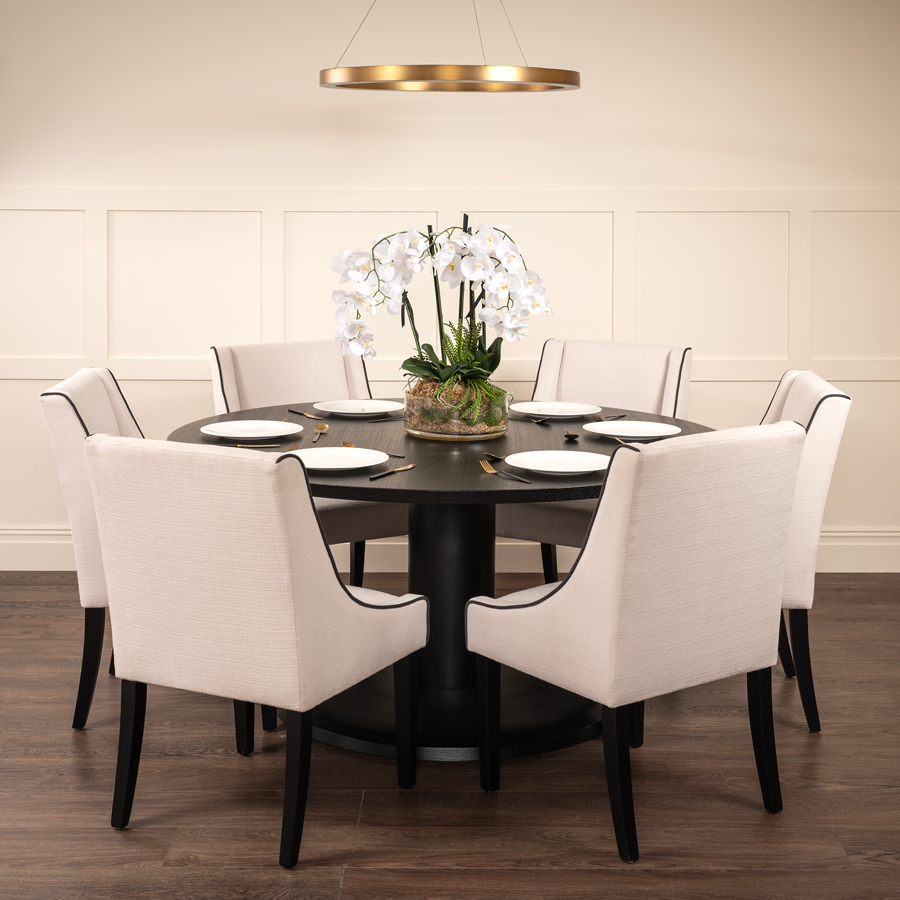 Image of Set of Sia 6-8 Seat Black Dining Table and Six Chatsworth Dining Chairs
