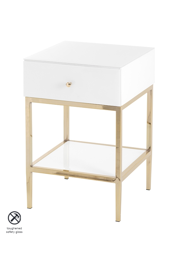 Stiletto White Glass and Brass Side Table