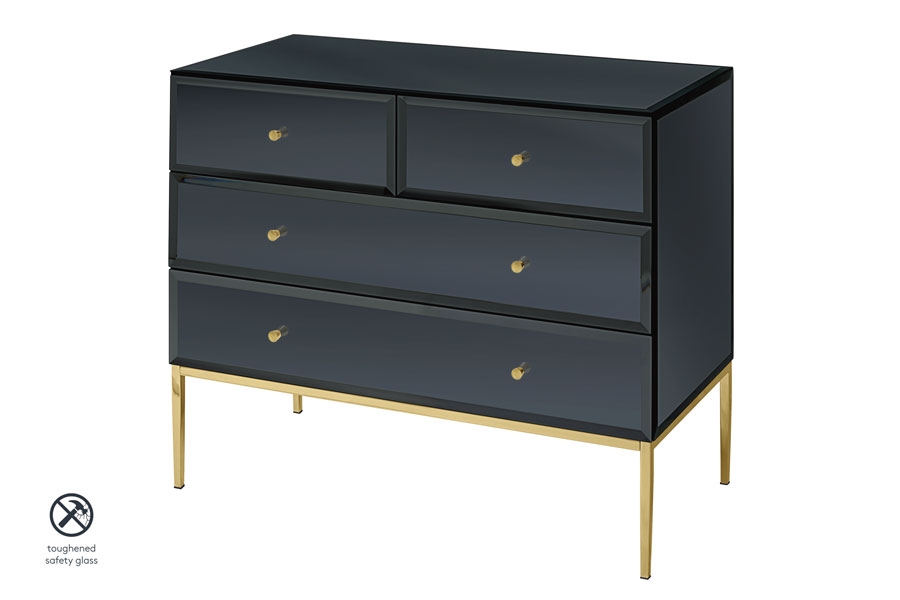 Stiletto Black Glass and Brass Chest of Drawers